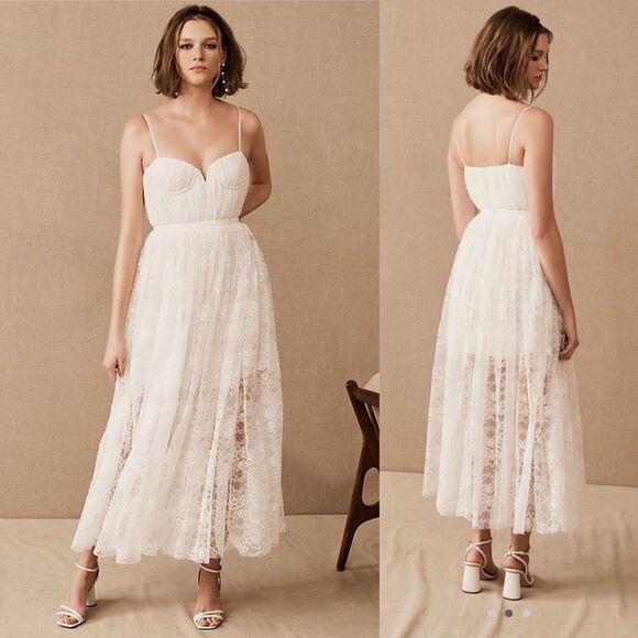 Sau Lee Selena Lace Sweetheart Midi Dress in White Bridal Wedding 0 - Picture 2 of 14